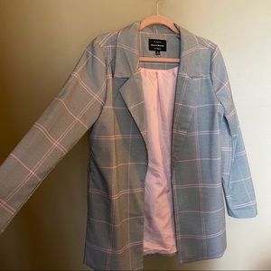 Gray and pink plaid blazer